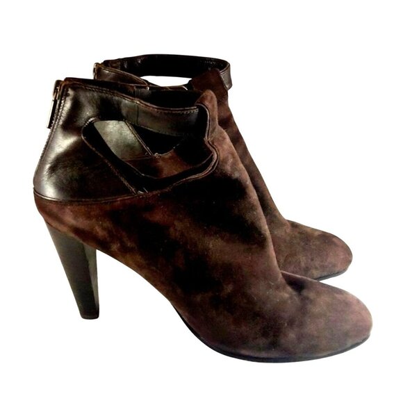 DKNY Women's Size 11 Brown Suede & Leather Ankle Boots With Back Zipper Closure - Picture 4 of 10